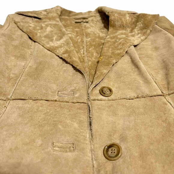 GUESS Leather Suede Jacket Size Small Fur Collar Single Breast - Picture 12 of 12